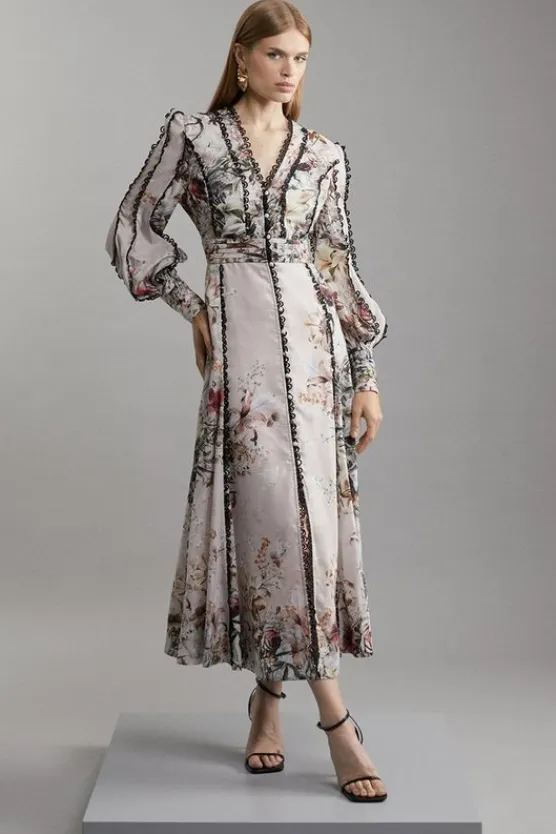Karen Millen Trailing Woven Plunge Maxi Dress floral Sale