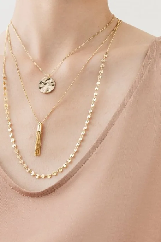 Karen Millen Triple Chain Detailed Necklace gold Outlet
