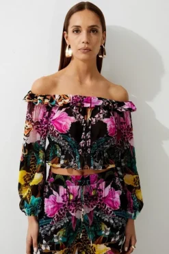 Karen Millen Tropical Floral Viscose Georgette Beach Top multi Sale
