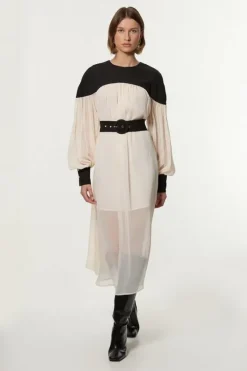 Karen Millen Twill Balloon Sleeve Woven Midi Dress stone Online