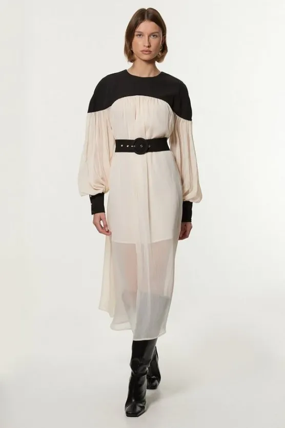 Karen Millen Twill Balloon Sleeve Woven Midi Dress stone Online