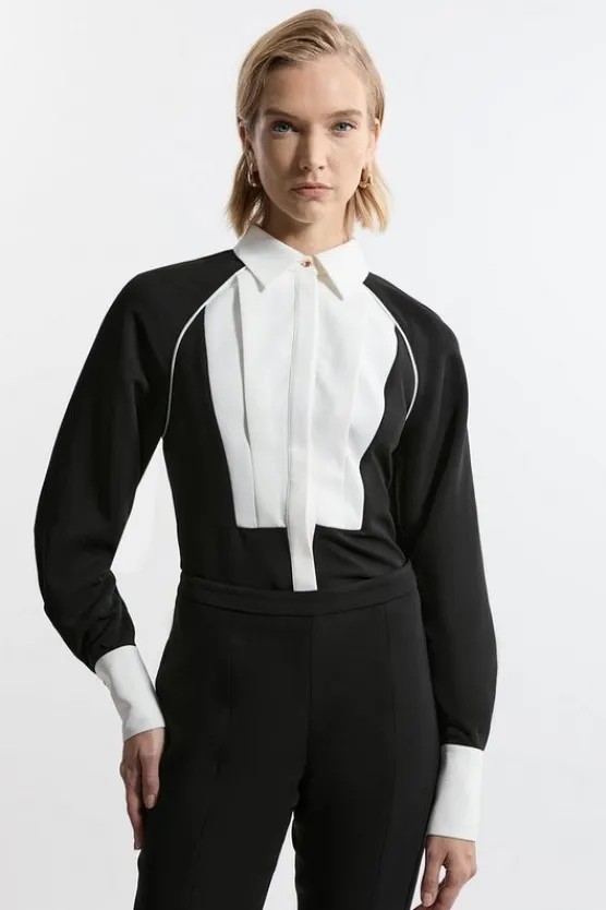 Karen Millen Twill Contrast Collar Woven Shirt mono Outlet