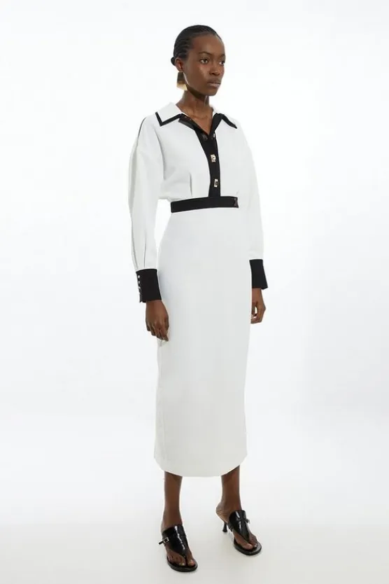 Karen Millen Twill Contrast Woven Midi Dress white Outlet