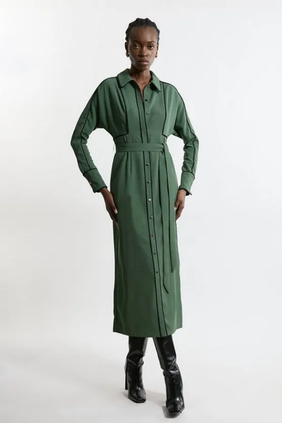 Karen Millen Twill Midaxi Woven Shirt Dress With Belt khaki Best