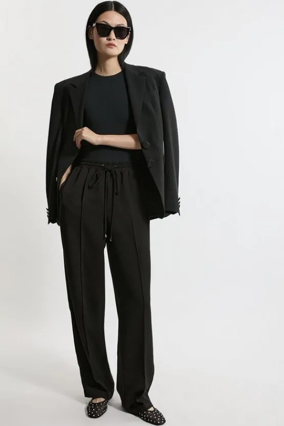 Karen Millen Twill Tie Waist Woven Straight Leg Pants black Online