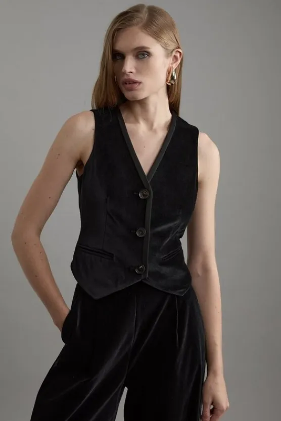 Karen Millen Velvet Grosgrain Tailored Waist Coat black Best