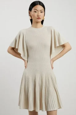 Karen Millen Viscose Blend Angel Sleeve Knit Skater Dress neutral Outlet