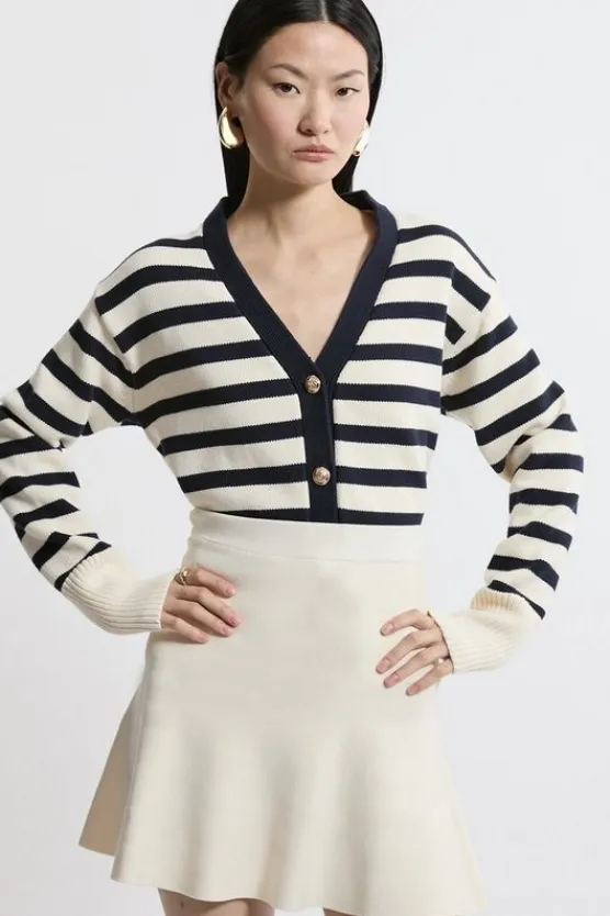Karen Millen Viscose Blend Dry Handle Flippy Knit Skirt cream Outlet