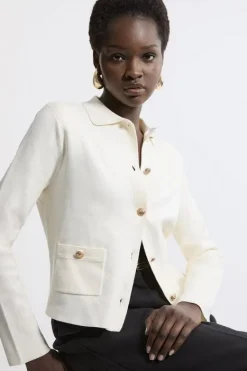 Karen Millen Viscose Blend Full Milano Knit Clean Jacket cream Best