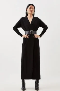 Karen Millen Viscose Blend Knit Belted Maxi Cardigan black Online