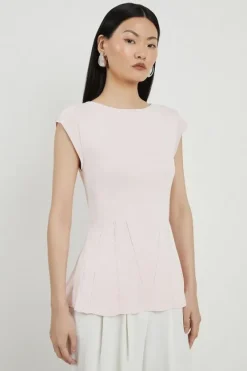 Karen Millen Viscose Blend Knit Peplum Top softpink New