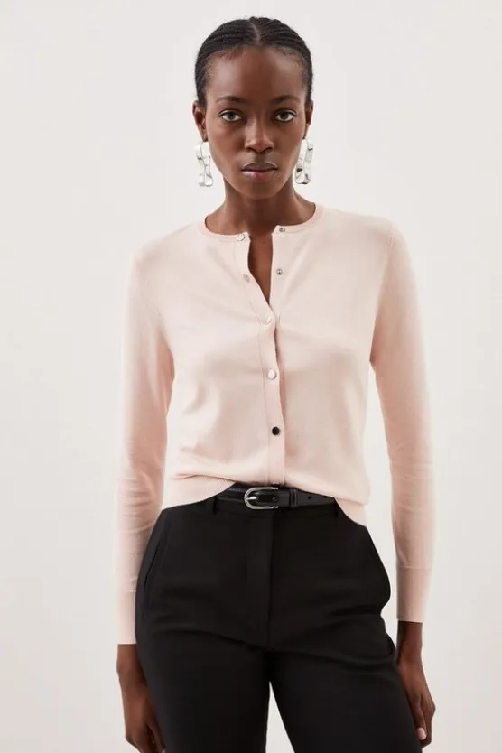 Karen Millen Viscose Blend Knitted Crew Neck Cardigan softpink Best