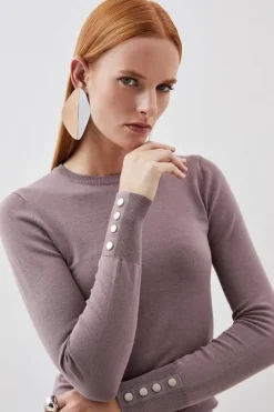 Karen Millen Viscose Blend Knitted Crew Neck Sweater mushroom Discount