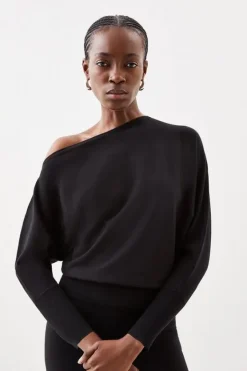Karen Millen Viscose Blend Knitted Lounge Drop Shoulder Slouchy Top black Fashion