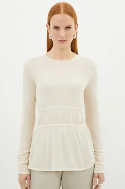 Karen Millen Viscose Blend Lightweight Knit Peplum Top white New
