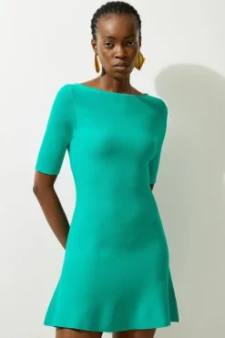Karen Millen Viscose Blend Look Knit Flippy Mini Dress green Outlet