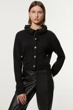 Karen Millen Viscose Blend Removable Collar Knit Cardi black Outlet