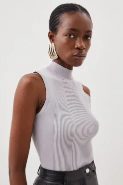 Karen Millen Viscose Blend Rib Knit Tank Top grey Hot