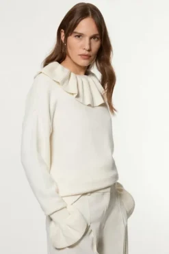 Karen Millen Viscose Blend Ruffle Detail Knitted Tunic ivory Sale