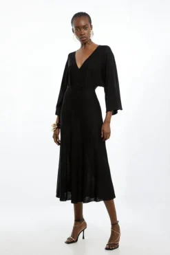 Karen Millen Viscose Blend Slinky Kimono Sleeve Knit Midaxi Dress black Online
