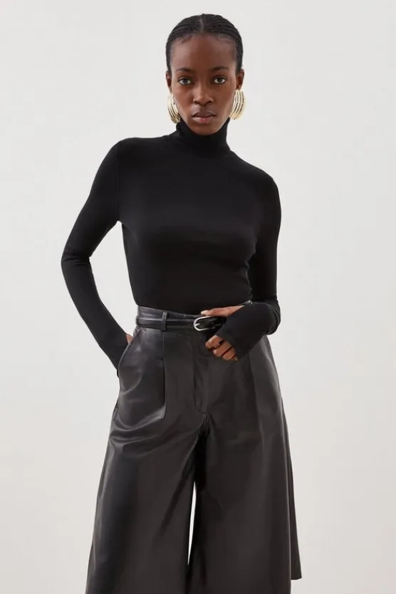 Karen Millen Viscose Blend Turtleneck Thumbhole Cuff Knit Sweater black Clearance