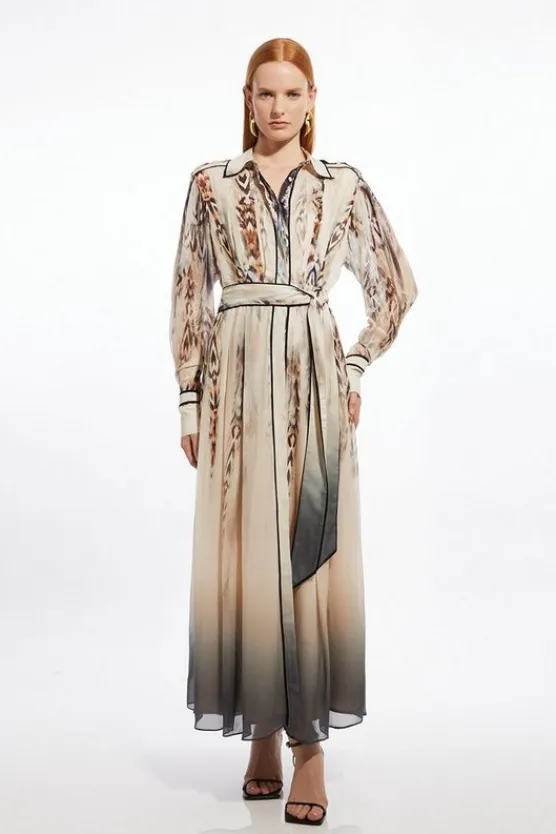 Karen Millen Viscose Floral Border Shirt Maxi Dress stone Sale