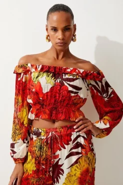 Karen Millen Viscose Georgette Border Print Beach set orange Fashion