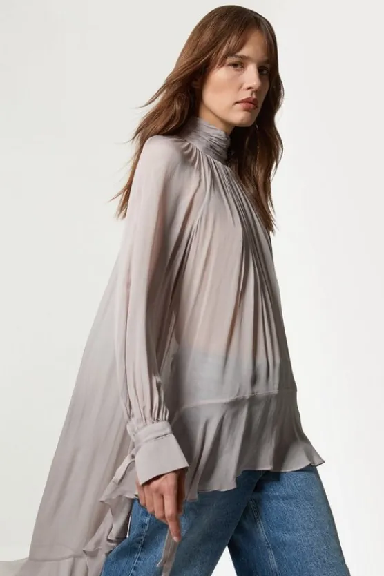 Karen Millen Viscose Georgette Drama Woven Maxi Blouse taupe Outlet