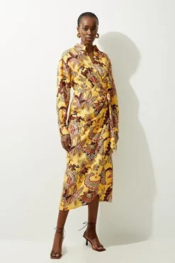 Karen Millen Viscose Linen Woven Shirt Midi Dress floral Online