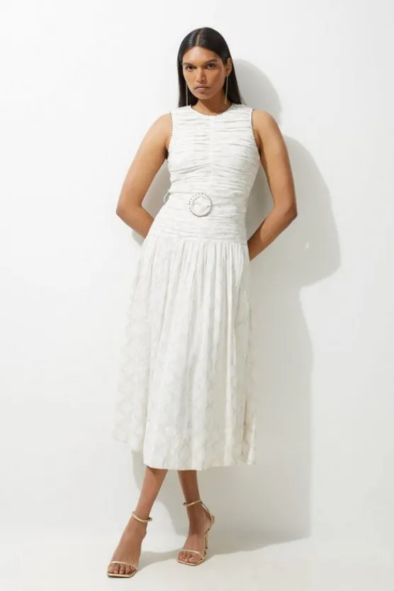 Karen Millen Viscose Metallic Thread Beaded Woven Maxi Dress ivory Best