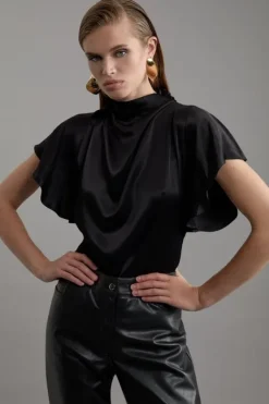 Karen Millen Viscose Satin High Neck Woven Blouse black Online