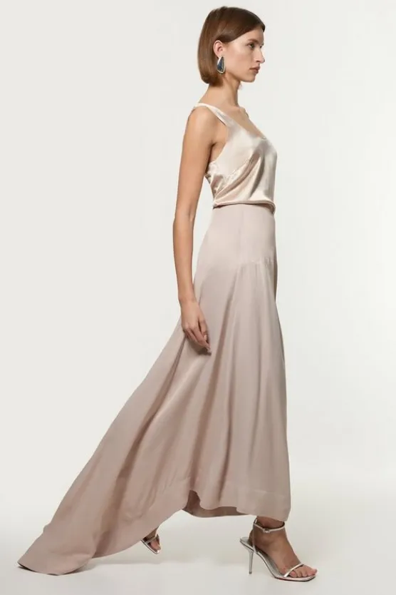 Karen Millen Viscose Satin Panelled Train Maxi Skirt silver Fashion