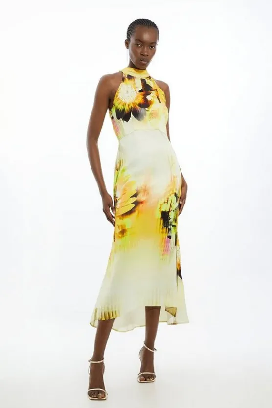 Karen Millen Viscose Satin Tie Dye Halter Midi Dress floral Online