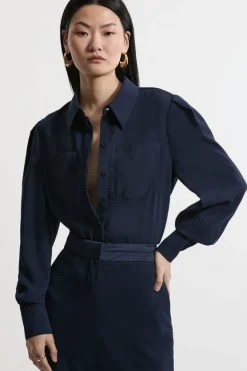 Karen Millen Viscose Satin Wide Leg Trouser Co-Ord navy Discount