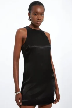 Karen Millen Viscose Satin Woven Sleeveless Mini Dress black Outlet