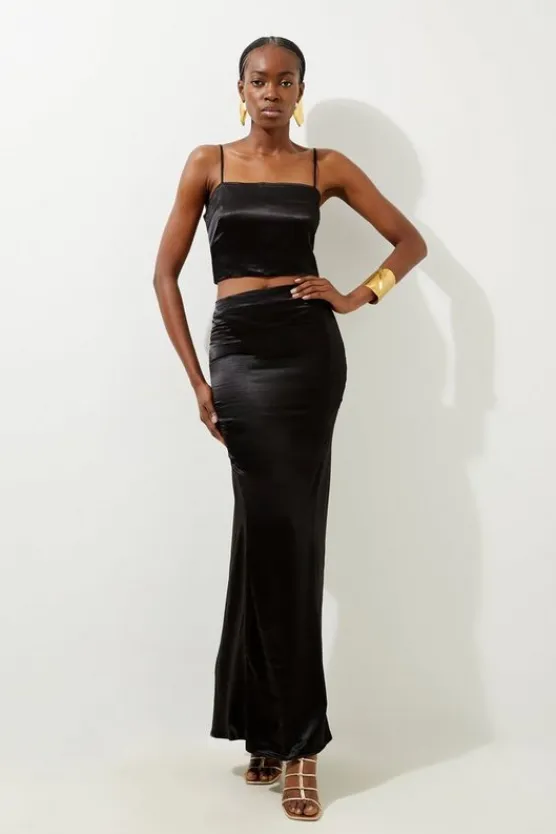 Karen Millen Viscose Satin Woven Top And Skirt Set black Discount
