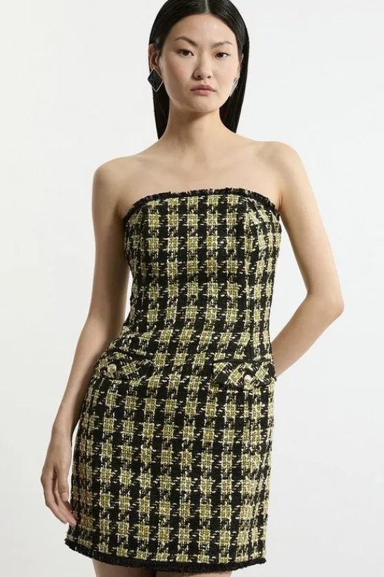 Karen Millen Wool Blend Check Boucle Bandeau Mini Dress multi Discount