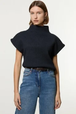 Karen Millen Wool Blend Cosy Knit Sleeveless Tank Top navy Best