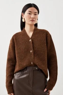 Karen Millen Wool Blend Cosy Slouchy Knit Cardigan chocolate Clearance