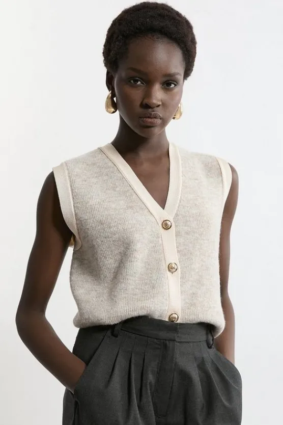 Karen Millen Wool Blend Cozy Knit Vest ivory Best