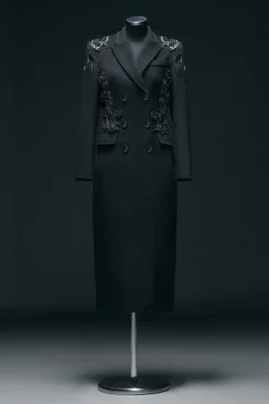 Karen Millen Wool Blend Crystal Embellished Double Breasted Tailored Maxi Coat black Sale