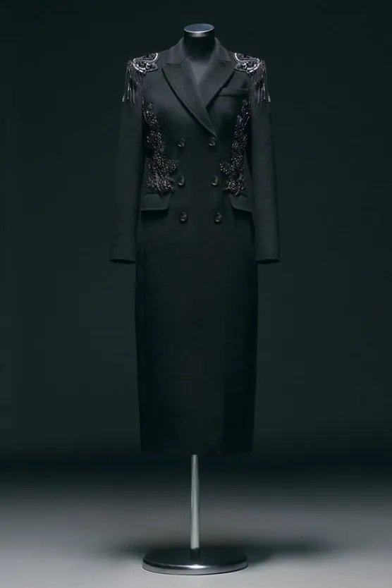 Karen Millen Wool Blend Crystal Embellished Double Breasted Tailored Maxi Coat black Sale