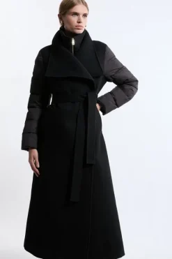 Karen Millen Wool Blend Hybrid Puffer Belted Midi Coat black Outlet