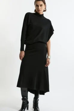 Karen Millen Wool Blend Knit High Low Midi Skirt Wool black Online