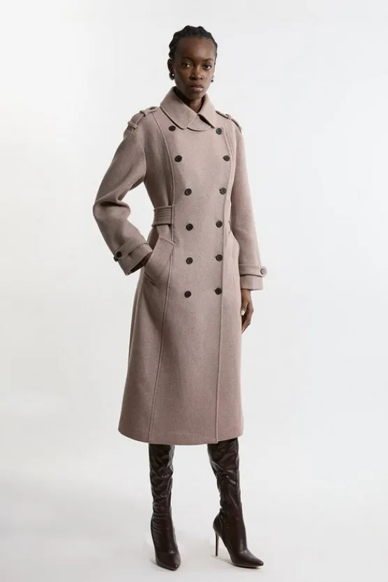 Karen Millen Wool Blend Military Midi Coat oatmeal Hot