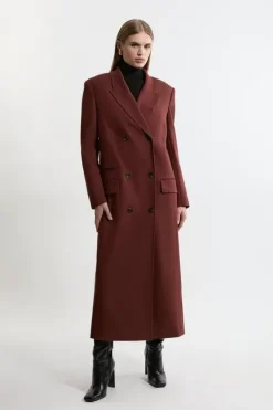 Karen Millen Wool Blend Tailored Double Breasted Long Line Coat chocolate Best