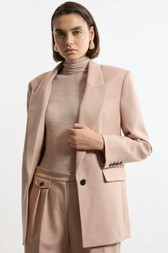 Karen Millen Wool Blend Tailored Double Breasted Blazer camel Fashion