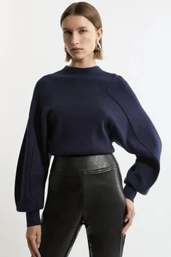 Karen Millen Wool Look Rounded Sleeve Knit Top navy Clearance