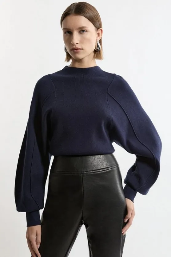 Karen Millen Wool Look Rounded Sleeve Knit Top navy Clearance