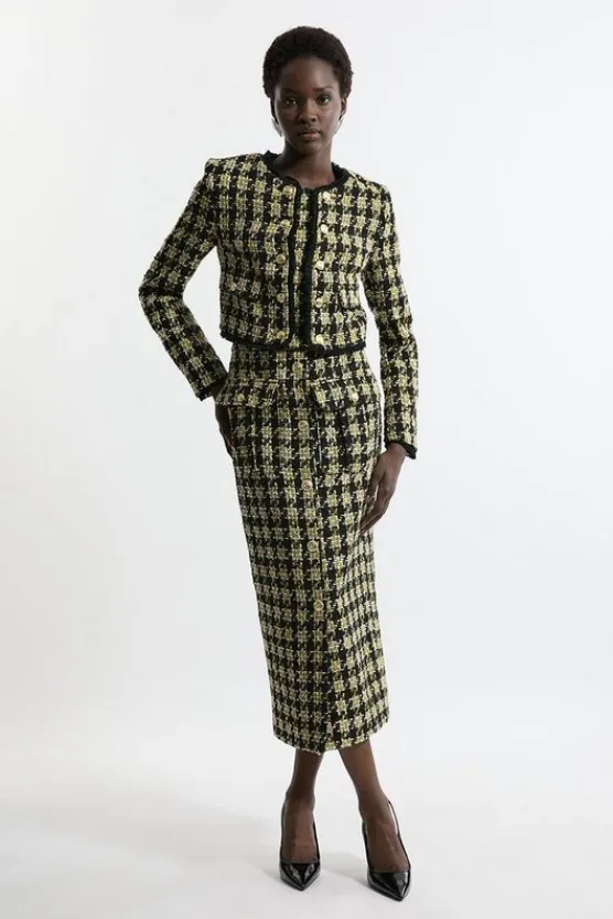 Karen Millen Wool Mix Boucle Check Tailored Maxi Skirt multi Discount